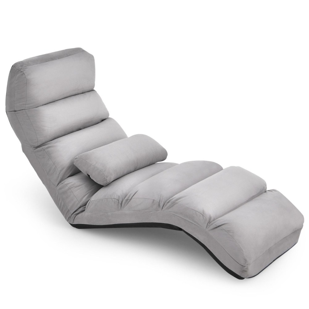 Costway Πενταπλά Ρυθμιζόμενη Ξαπλώστρα με Πλάτη Αναδιπλούμενη Πολυθρόνα Χαλάρωσης 175 x 55 x 20 cm Γκρι HW53981GR