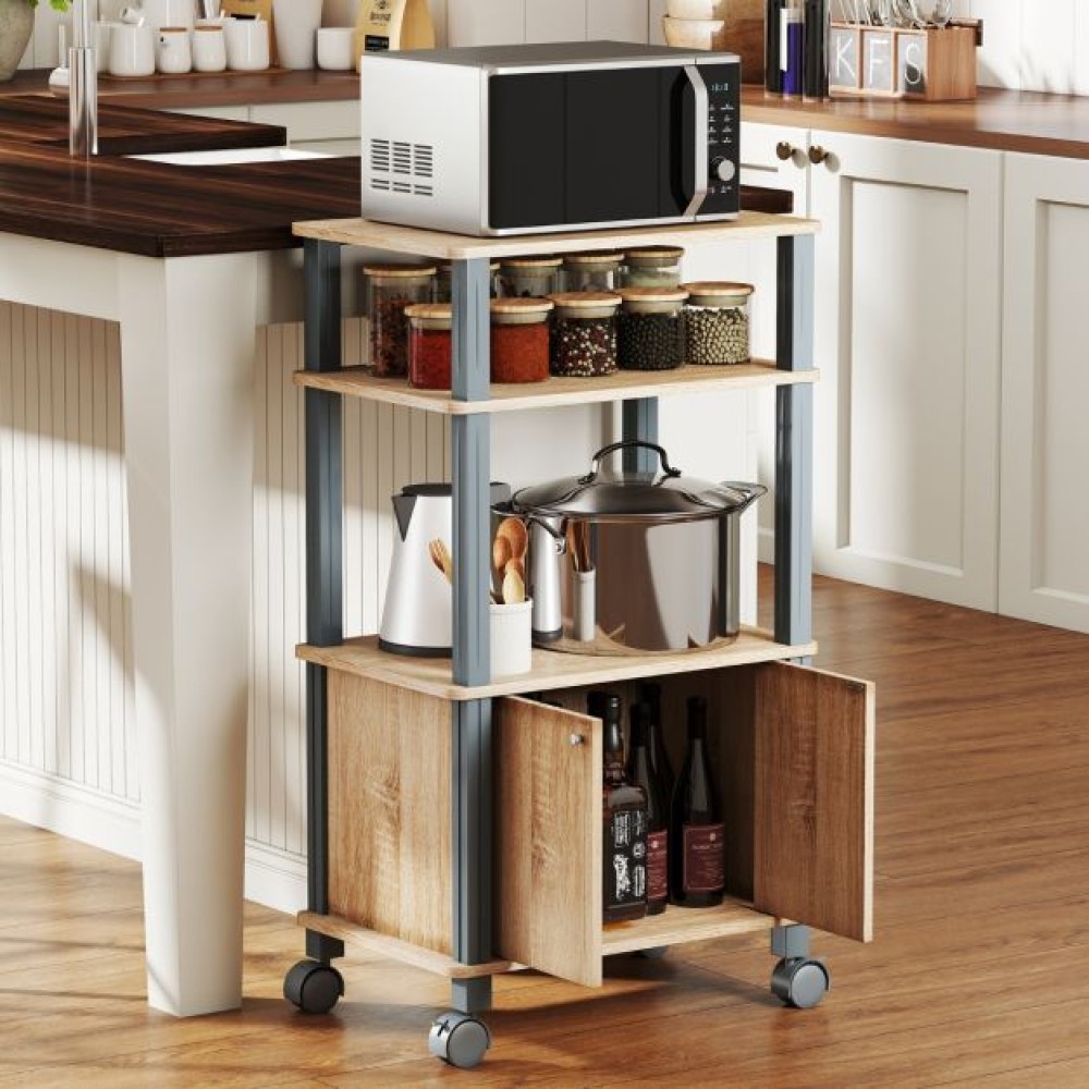 Costway Κουζινόκαρρο με Ρόδες και Αποθηκευτικούς Χώρους 60 x 40 x 98 cm Φυσικό HW60180WD