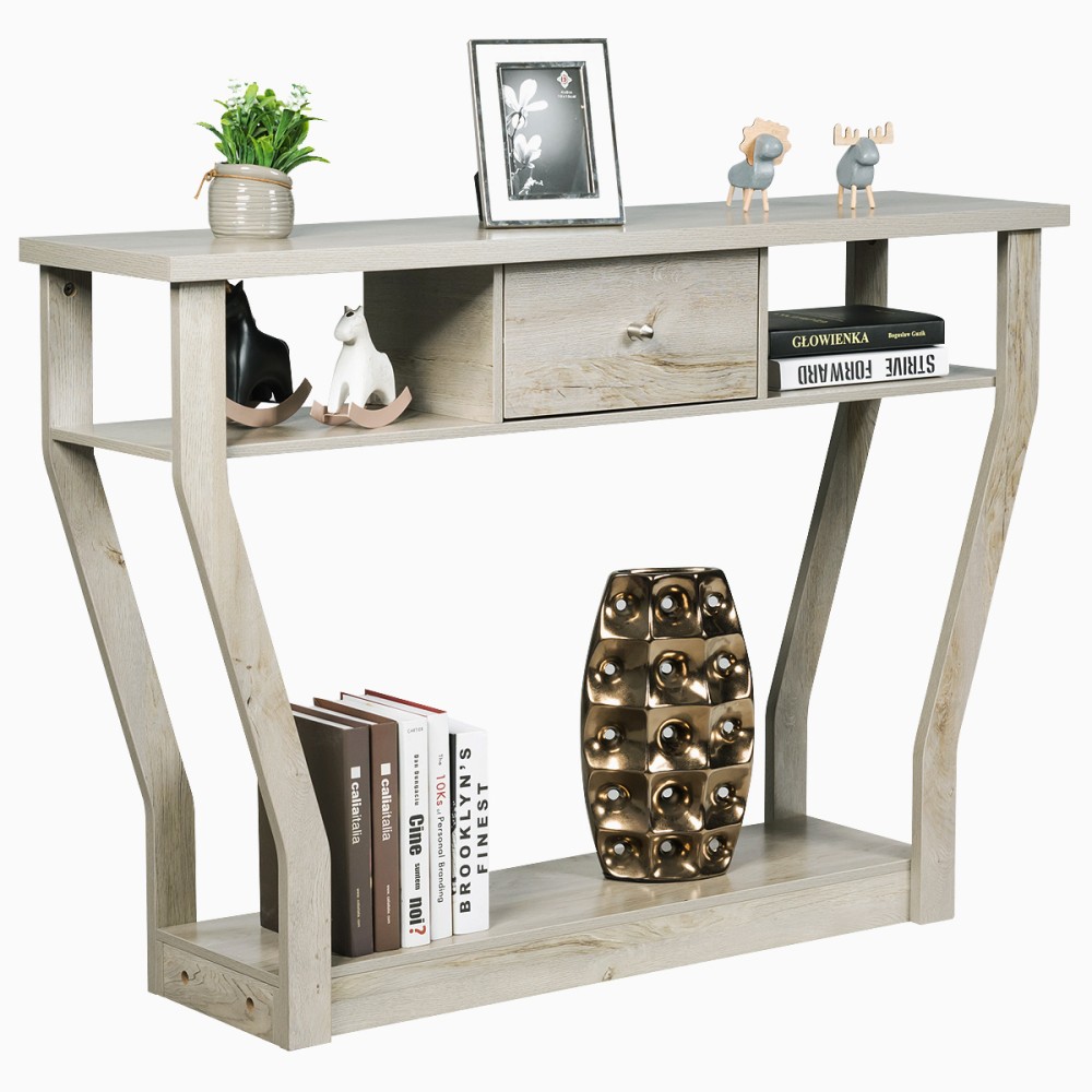 Costway Ξύλινο Κονσόλα με Συρτάρι & Ράφι 120 x 30 x 81 cm Γκρι HW60291GR