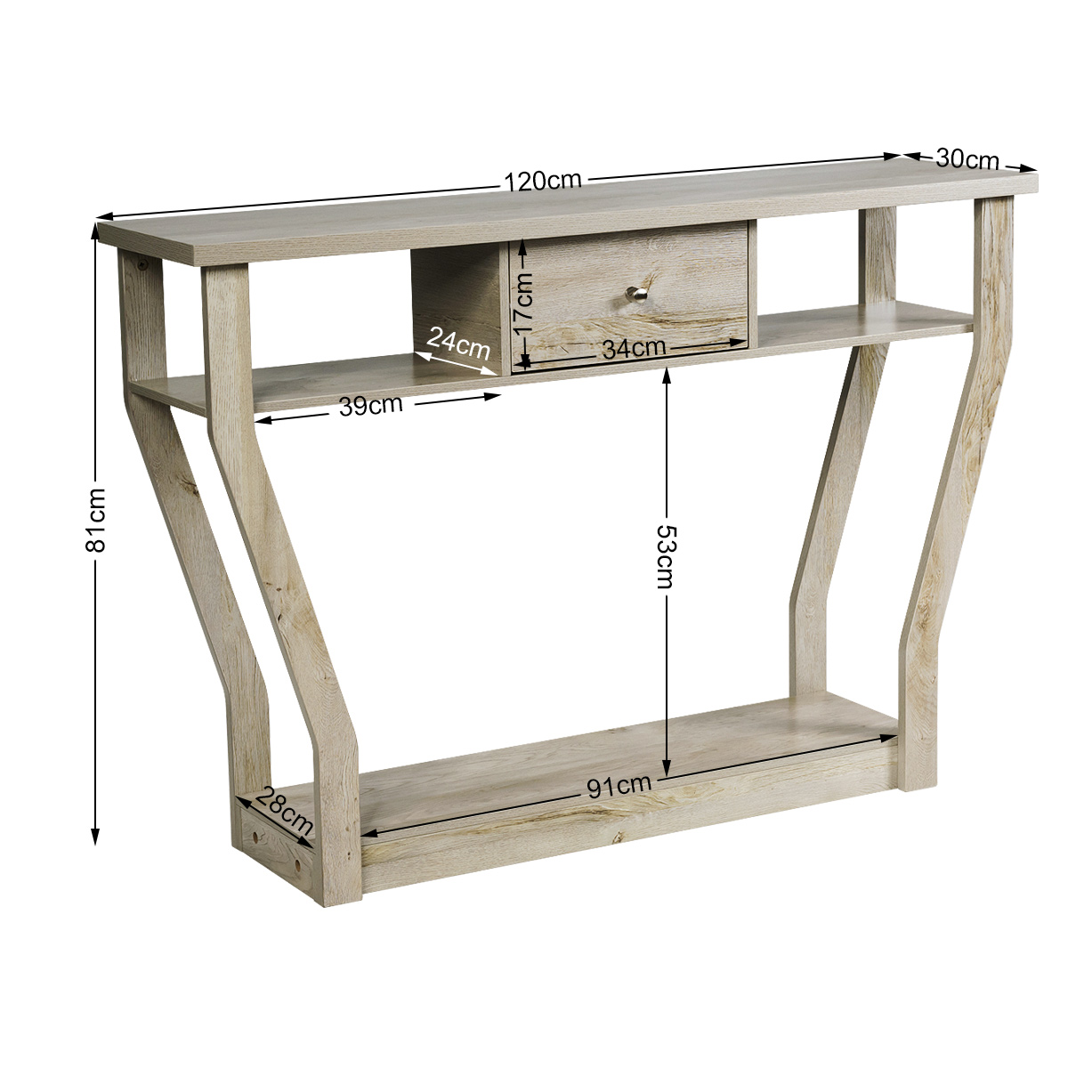 Costway Ξύλινο Κονσόλα με Συρτάρι & Ράφι 120 x 30 x 81 cm Γκρι HW60291GR