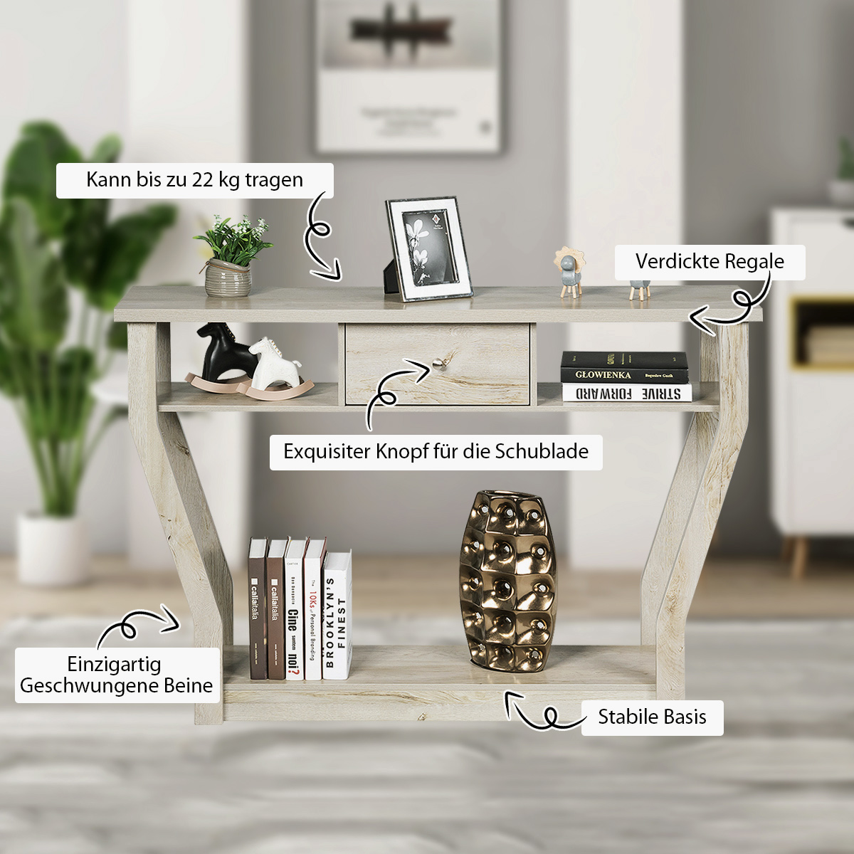 Costway Ξύλινο Κονσόλα με Συρτάρι & Ράφι 120 x 30 x 81 cm Γκρι HW60291GR