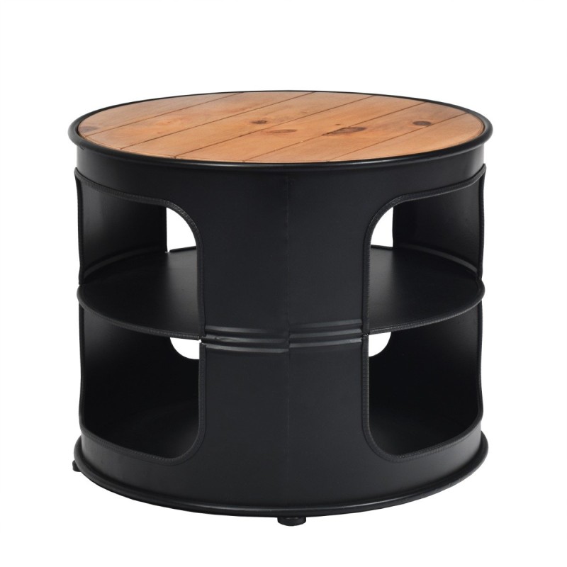 Costway  Στρογγυλό Τραπεζάκι Σαλονιού με 3 Επίπεδα από Ξύλο και Μέταλλο σε Ρουστίκ Στυλ HW64100NA