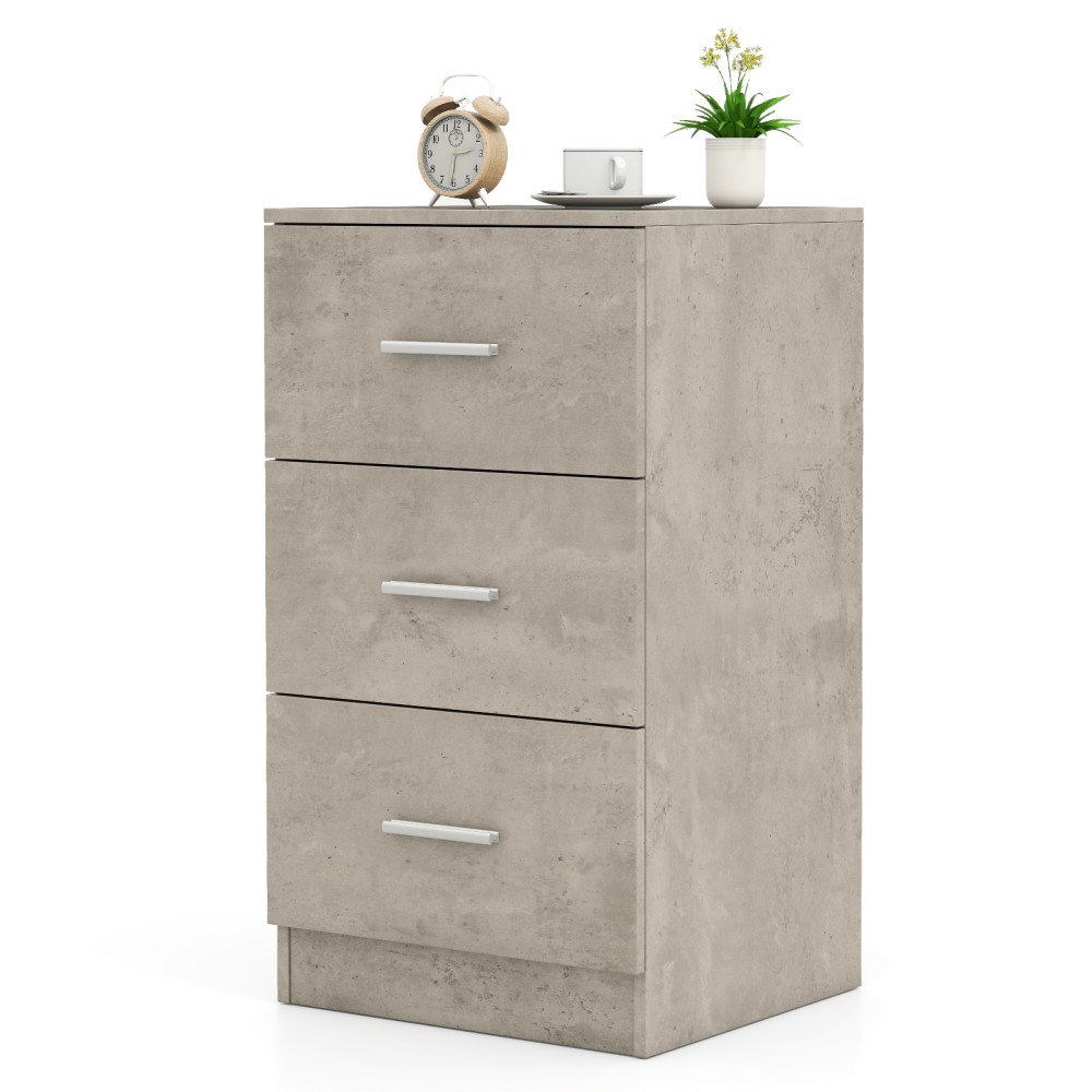 Costway Κομοδίνο με 3 Συρτάρια Υψηλής Γυαλάδας 37 x 34 x 66,5 εκ. σε Τσιμεντογκρί για Κρεβάτι Boxspring HW64165GR
