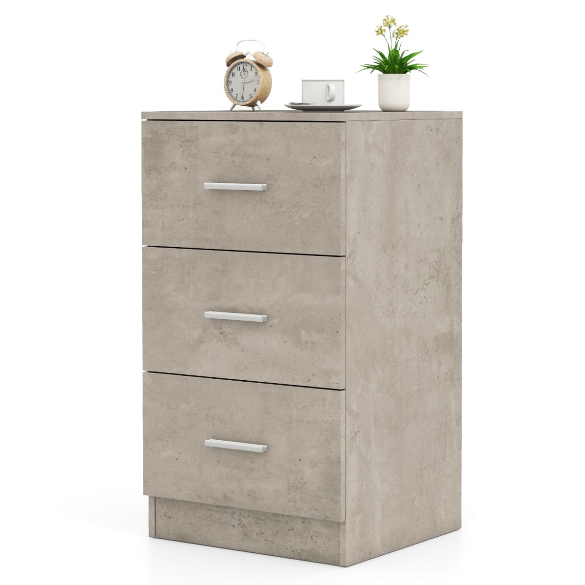 Costway Κομοδίνο με 3 Συρτάρια Υψηλής Γυαλάδας 37 x 34 x 66,5 εκ. σε Τσιμεντογκρί για Κρεβάτι Boxspring HW64165GR