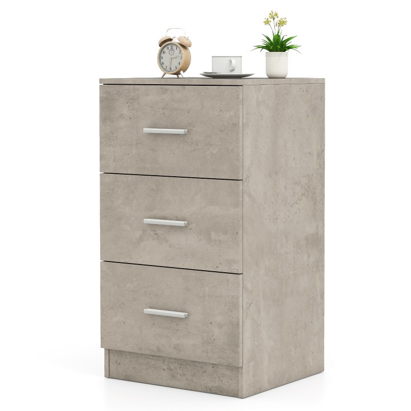 Costway Κομοδίνο με 3 Συρτάρια Υψηλής Γυαλάδας 37 x 34 x 66,5 εκ. σε Τσιμεντογκρί για Κρεβάτι Boxspring HW64165GR