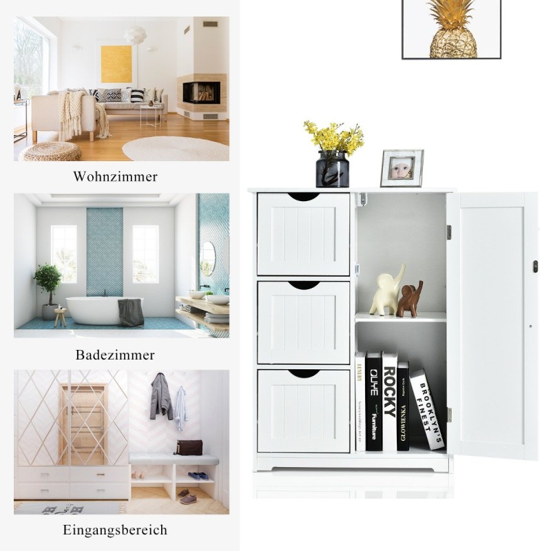 Costway  Πολυλειτουργικό Ντουλάπι Αποθήκευσης με 3 Συρτάρια και Ρυθμιζόμενο Ράφι  60 x 30 x 81 cm  HW66236WH