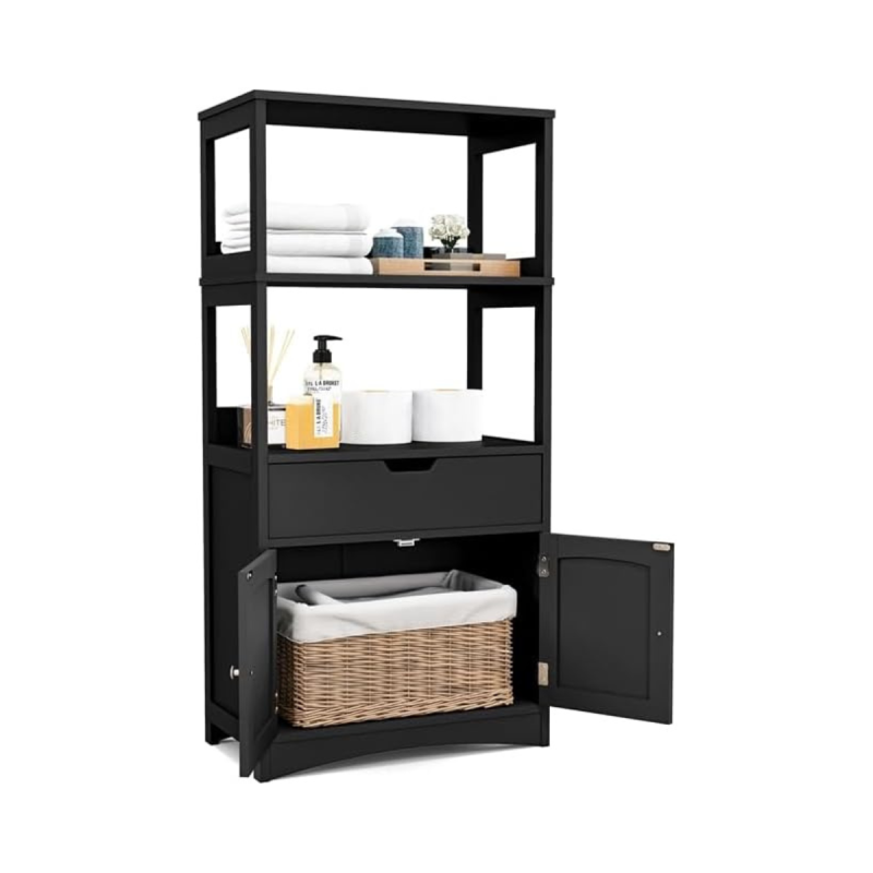 Costway  Πρακτικό Ντουλάπι Τοίχου για Μπάνιο και Κουζίνα με Άφθονο Αποθηκευτικό Χώρο και Ασφαλή Σχεδίαση HW66295BK