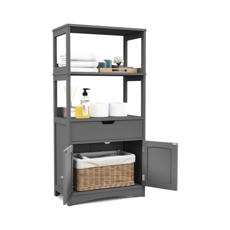 Costway  Πρακτικό Ντουλάπι Τοίχου για Μπάνιο και Κουζίνα με Άφθονο Αποθηκευτικό Χώρο και Ασφαλή Σχεδίαση HW66295GR