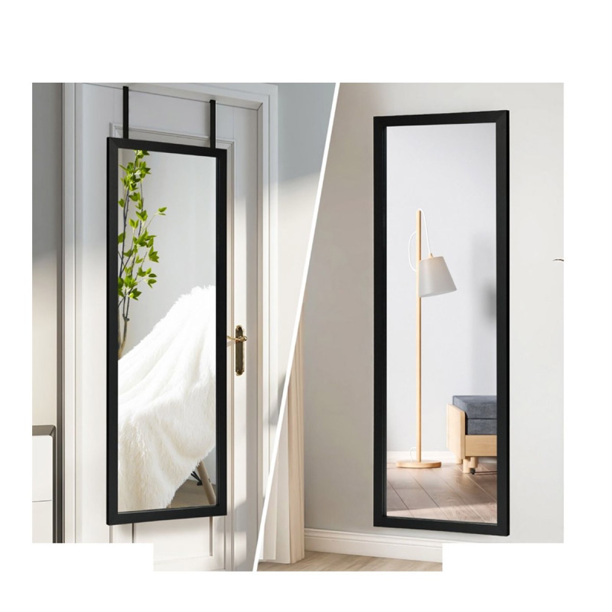 Ολόσωμος Ξύλινος Καθρέπτης Τοίχου 120 x 37 cm Costway HW66332BK