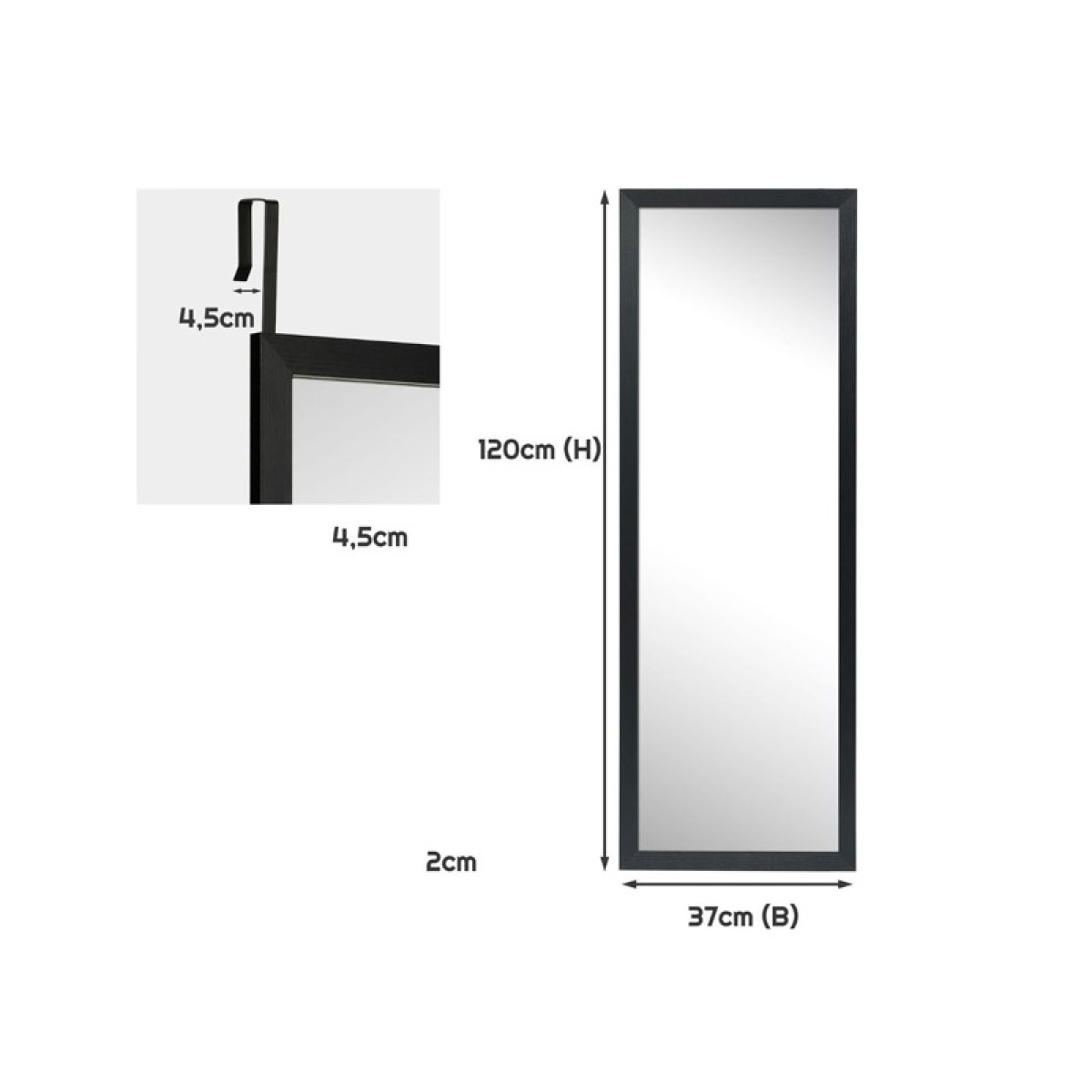Ολόσωμος Ξύλινος Καθρέπτης Τοίχου 120 x 37 cm Costway HW66332BK