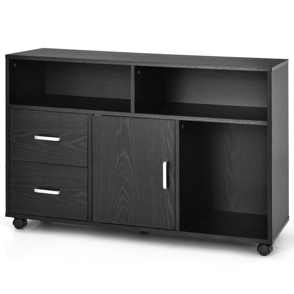 Costway Κινητήριος Αρχειοθήκη με 2 Συρτάρια & 3 Ανοικτά Ράφια - Οργανωτικός Θαυματουργός για το Γραφείο σας HW66459BK