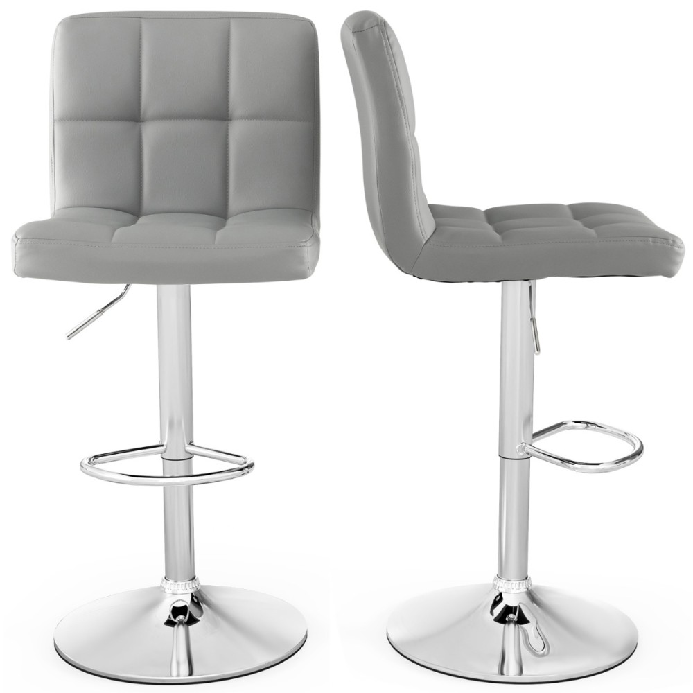 Costway Σετ 2 Περιστρεφόμενοι Ρυθμιζόμενοι Γκρι Μπαρ Σκαμπό από Συνθετικό Δέρμα HW66492GR-2