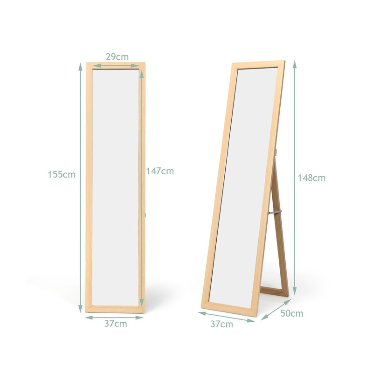 Ξύλινος Ολόσωμος Καθρέπτης 37 x 50 x 148 cm Χρώματος Καφέ Ανοιχτό Costway HW66513NA