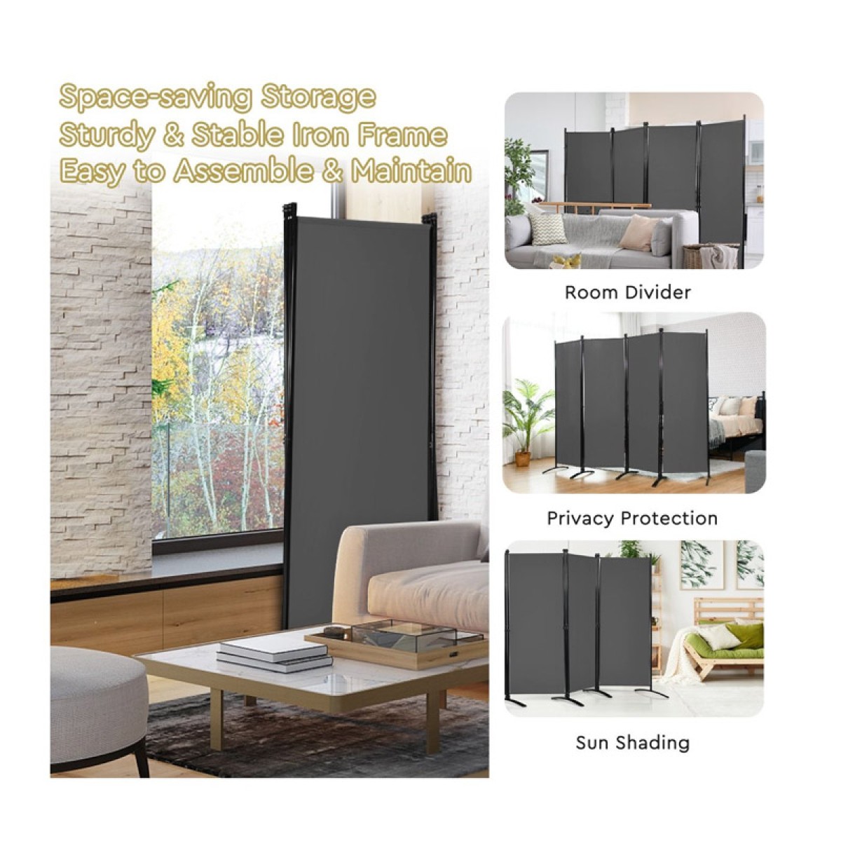 Μεταλλικό Διακοσμητικό Παραβάν 220 x 51 x 173 cm Costway HW68273GR