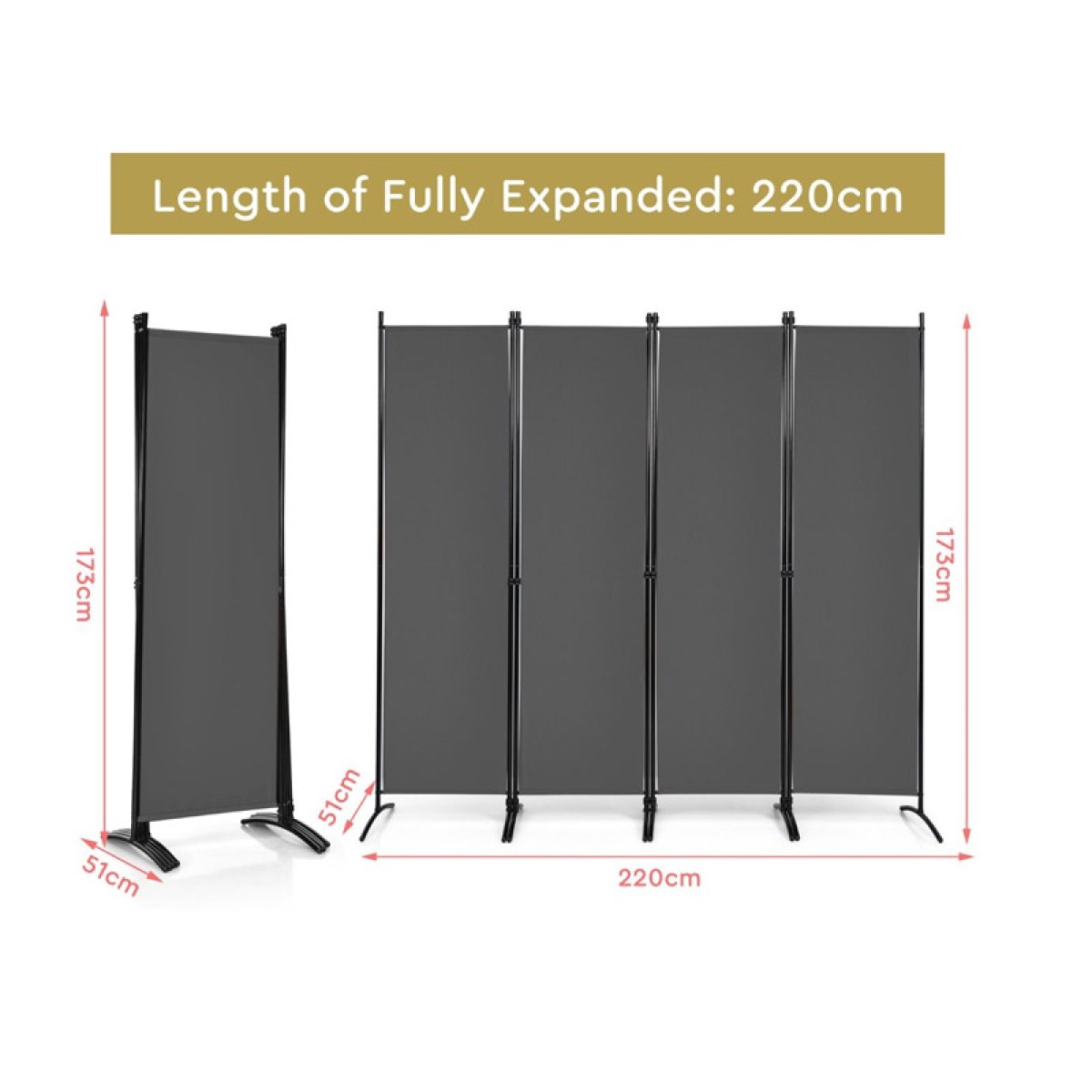 Μεταλλικό Διακοσμητικό Παραβάν 220 x 51 x 173 cm Costway HW68273GR