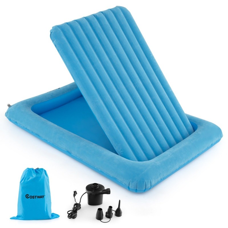Costway  Φουσκωτό παιδικό κρεβάτι με ηλεκτρική αντλία & τσάντα μεταφοράς, ταξιδιωτικό κρεβάτι με στρώμα Μπλε 152 x 92 x 25 εκ. HY10389DE-QL