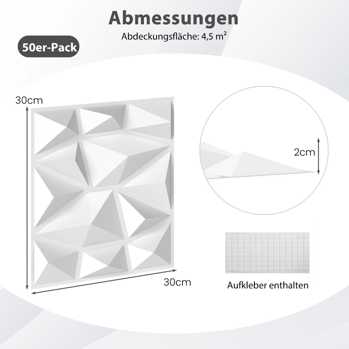 Costway Σετ 50 τμχ Διακοσμητικά Πάνελ PVC Diamond 30x30 εκ. Λευκό HZ10349WH