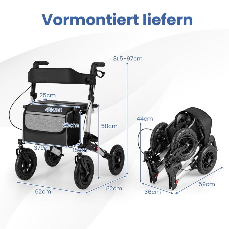 Costway Πτυσσόμενος Περιπατητήρας Αλουμινίου για Ηλικιωμένους με Διαστάσεις 59 x 36 x 44 εκ. JH10027SL