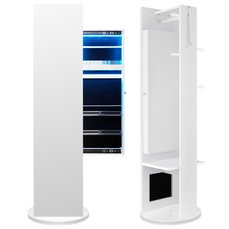 Costway  Περιστρεφόμενη Ντουλάπα Κοσμημάτων με Ολόσωμο Καθρέφτη και LED Φωτισμό JV10484WH