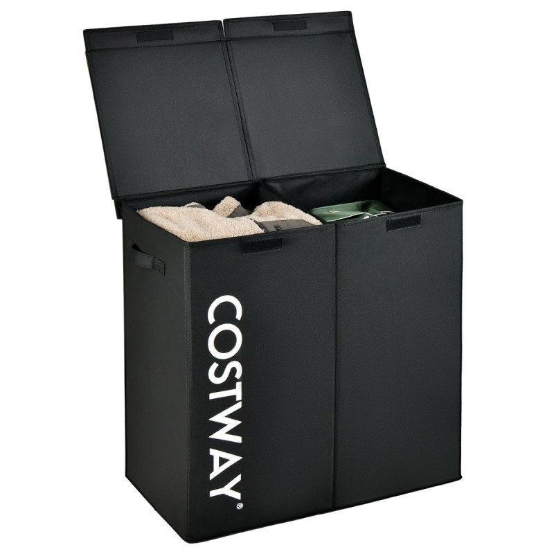 Costway Διαχωριστικός Καλάθι Απλύτων 115L με Καπάκι & Λαβές, 62 x 31 x 60 cm, Μαύρο JV10787BK