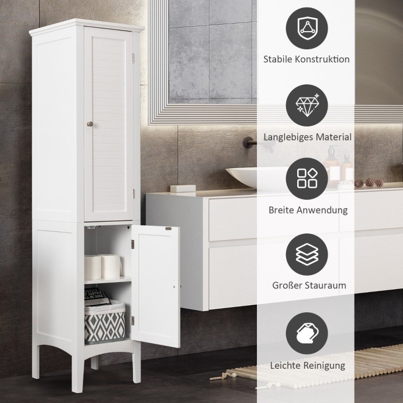 Costway  Μοντέρνα και Πρακτική Ψηλή Ντουλάπα Μπάνιου από Αδιάβροχο MDF με 5 Ράφια και Πόρτες JV11369WH