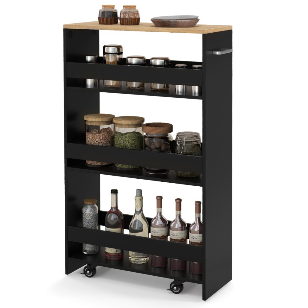 Costway  Στενό καρότσι κουζίνας με 4 ράφια, 47,5 x 20 x 80,5 cm, Μαύρο. JV11646DK