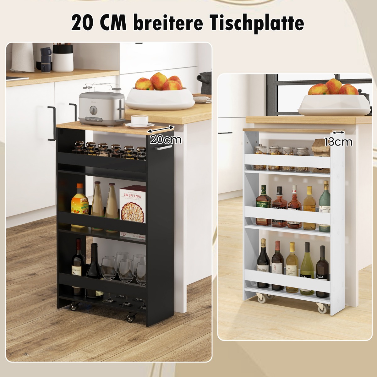 Costway  Στενό καρότσι κουζίνας με 4 ράφια, 47,5 x 20 x 80,5 cm, Μαύρο. JV11646DK