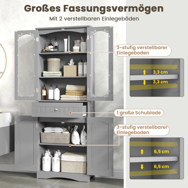 Costway Γκρι Ελεύθερη Ψηλή Ντουλάπα Μπάνιου με 4 Πόρτες & Συρτάρι JV11751GR