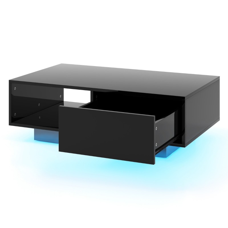 Costway  Τραπέζι σαλονιού με 20 χρώματα LED φώτα & τηλεχειριστήριο, Μαύρο, 100 x 50 x 45 εκ. JV11839DK