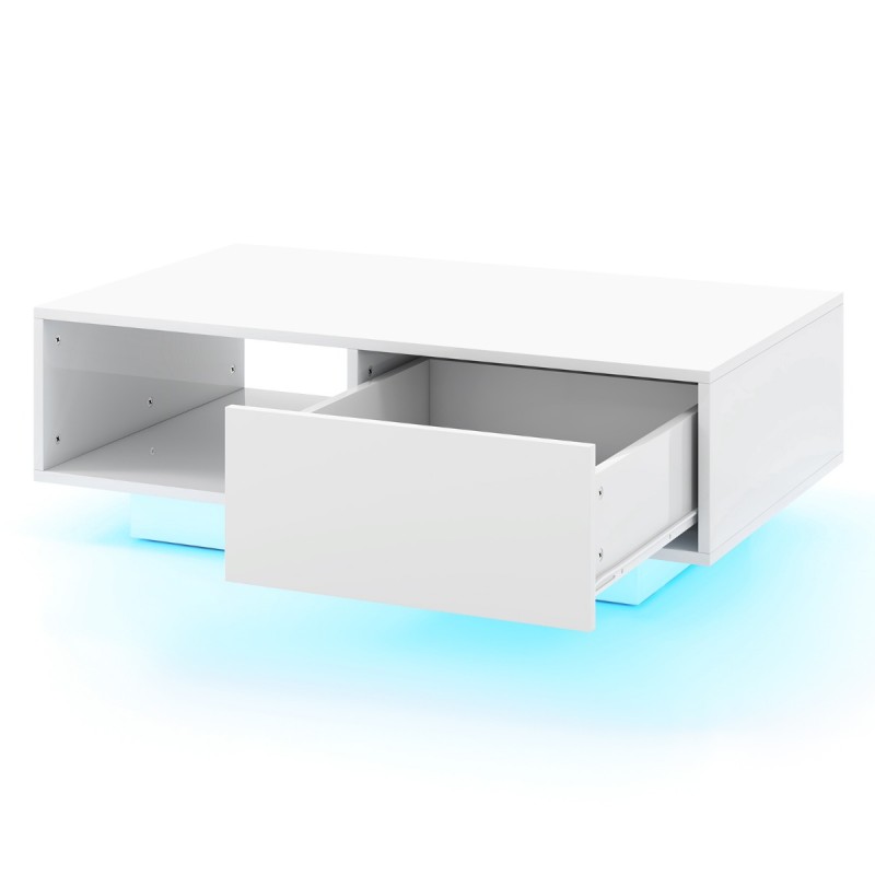 Costway  Τραπέζι σαλονιού με 20 χρώματα LED φώτα και τηλεχειριστήριο, Λευκό, 100 x 50 x 45 εκ. JV11839WH