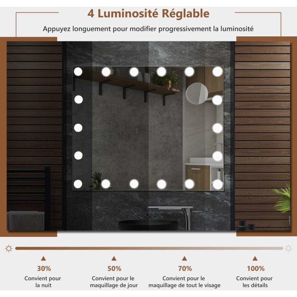 Costway Καθρέπτης Μακιγιάζ με LED Φωτισμό 65 x 14 x 52.5 cm JV11894WH