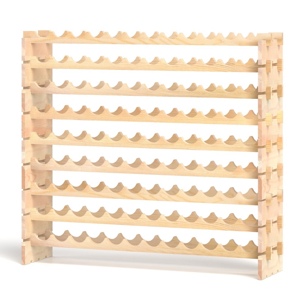 Costway Ορθογώνιο Ξύλινο Ράφι Κρασιού από Φυσικό Πεύκο για 108 Φιάλες JV12179NA