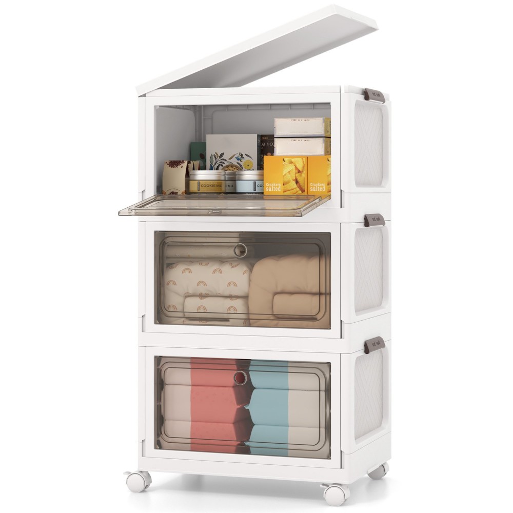 Costway Σετ 3 Πλαστικών Κουτιών - Αναδιπλούμενα & Στοιβαζόμενα (105 Λίτρα) JV12317WH