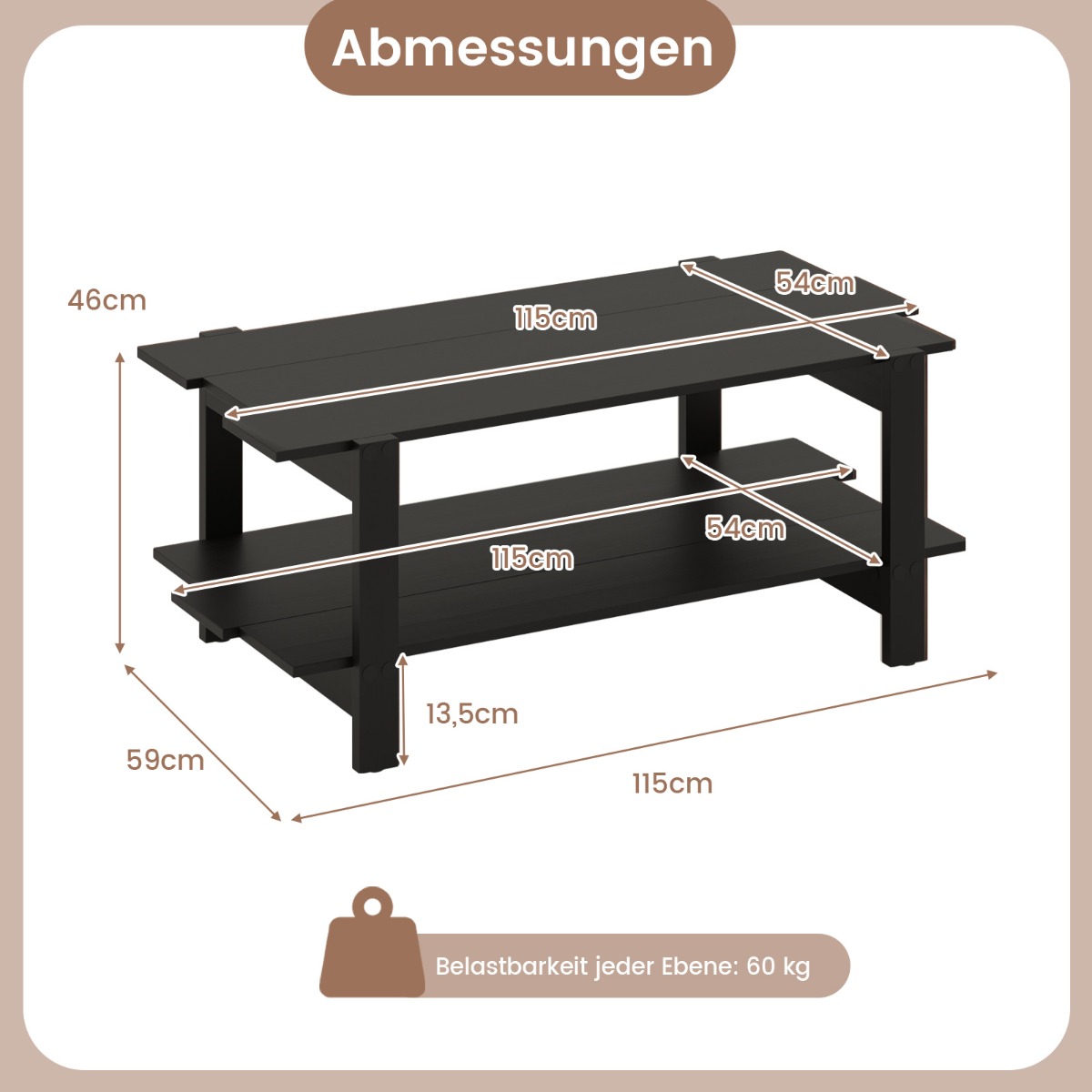 Costway Στυλάτο Τραπεζάκι Καφέ με Διπλό Χώρο Αποθήκευσης και Ανθεκτική Ξύλινη Κατασκευή JV12564DK