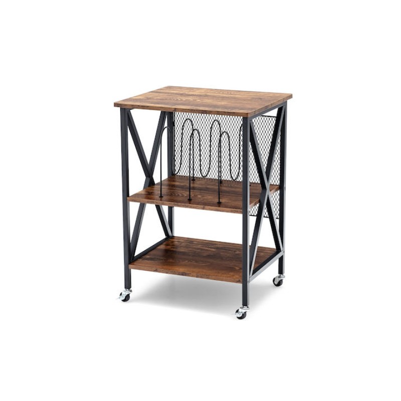 Costway Τροχήλατη Καφέ Ραφιέρα 3 Επιπέδων 52x45x75 cmJV12662DE-CF