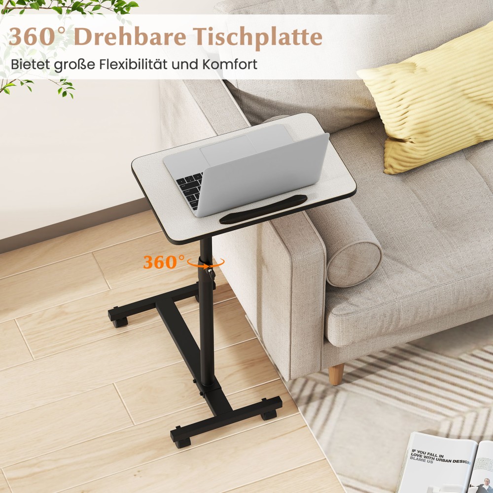 Costway Ρυθμιζόμενο Τραπέζι Κρεβατιού με Ρόδες, Κλίση & Περιστροφή 360° - Γκρι JV12759GR