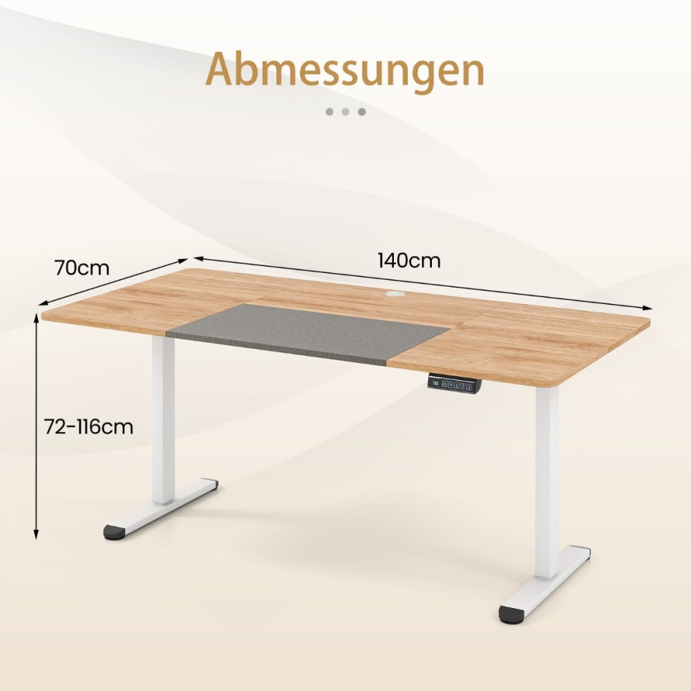 Costway Ηλεκτρικό Ρυθμιζόμενο Γραφείο 140 x 70 cm - Εργονομικό Καθιστό-Όρθιο Γραφείο σε Φυσικό Ξύλο JV13221DE-NA