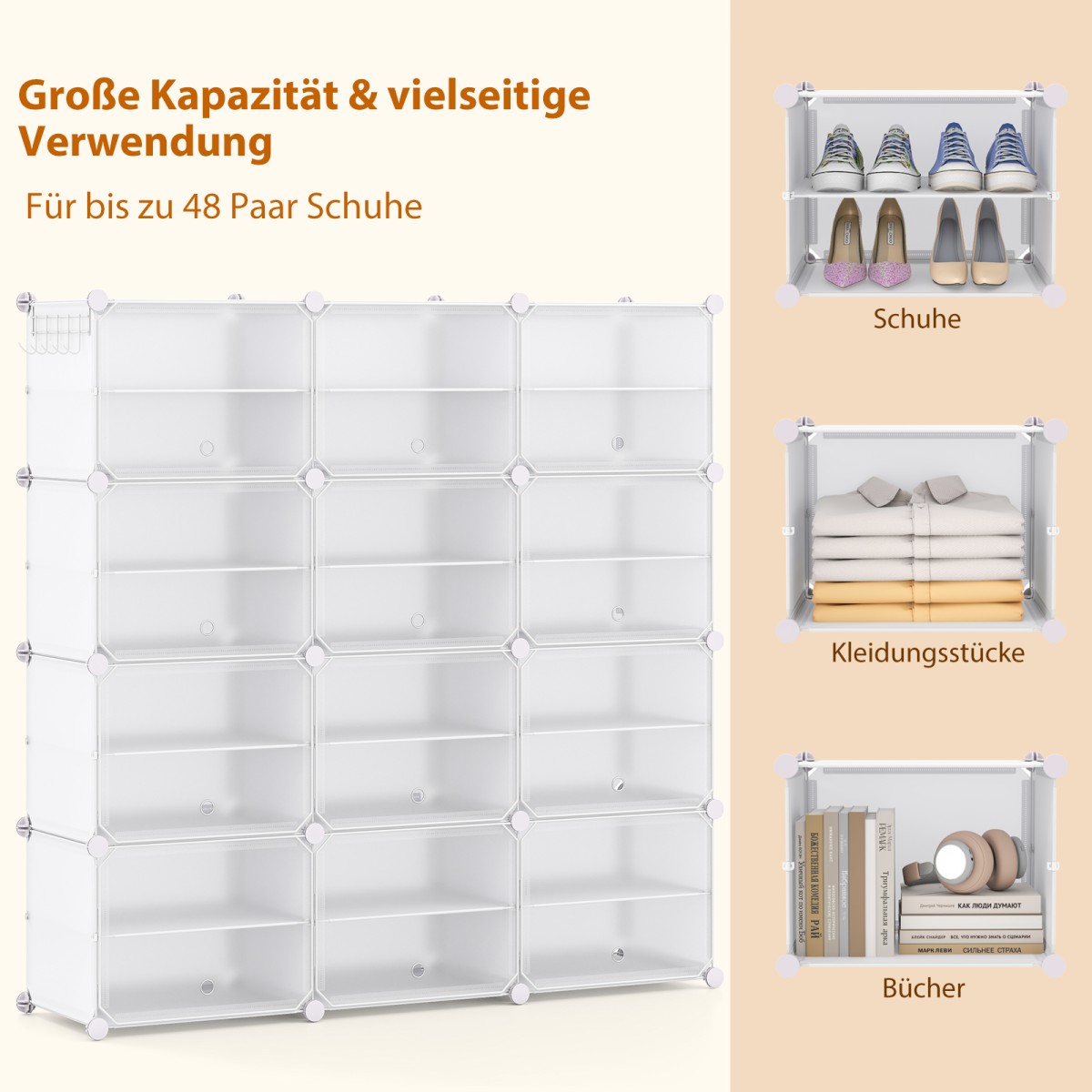 Costway Οργανωτής Παπουτσιών: DIY Λευκή Πλαστική Ντουλάπα με 12 Θέσεις JZ10059WH