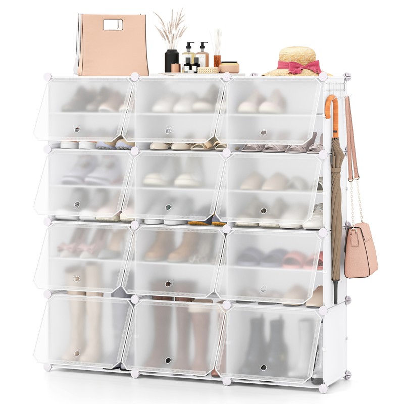 Costway Οργανωτής Παπουτσιών: DIY Λευκή Πλαστική Ντουλάπα με 12 Θέσεις JZ10059WH