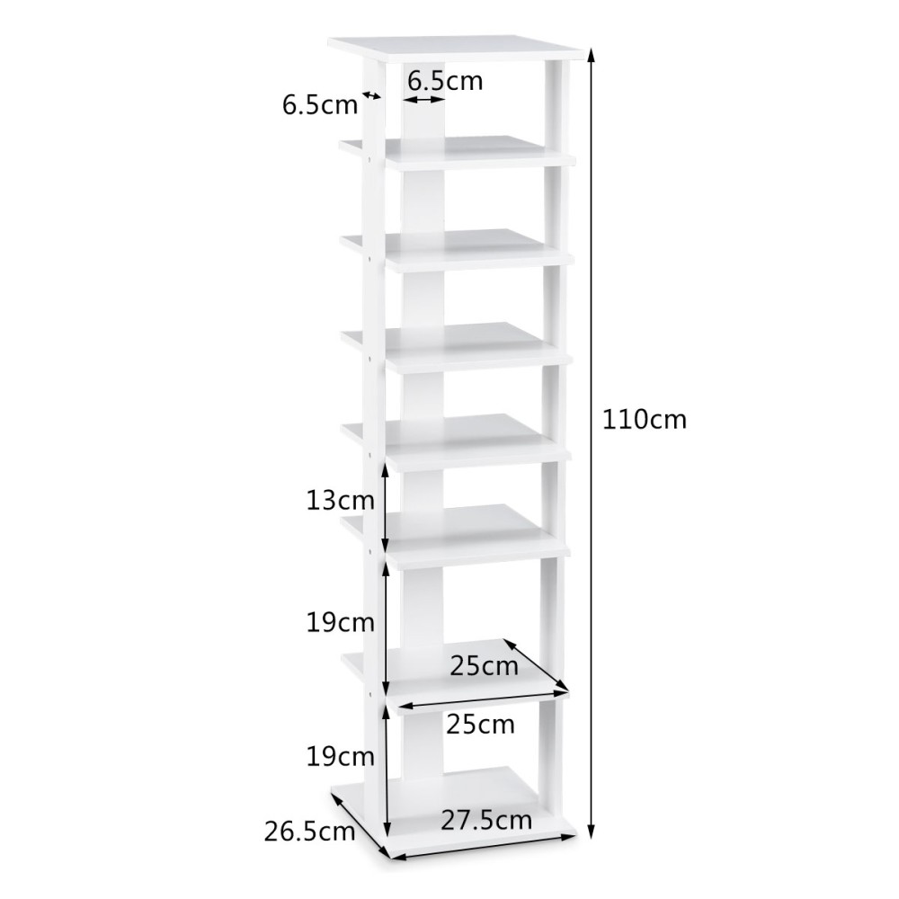 Costway Ξύλινη Παπουτσοθήκη 8 Επιπέδων Λευκή Κατακόρυφη Οργάνωση Παπουτσιών JZ10140WH