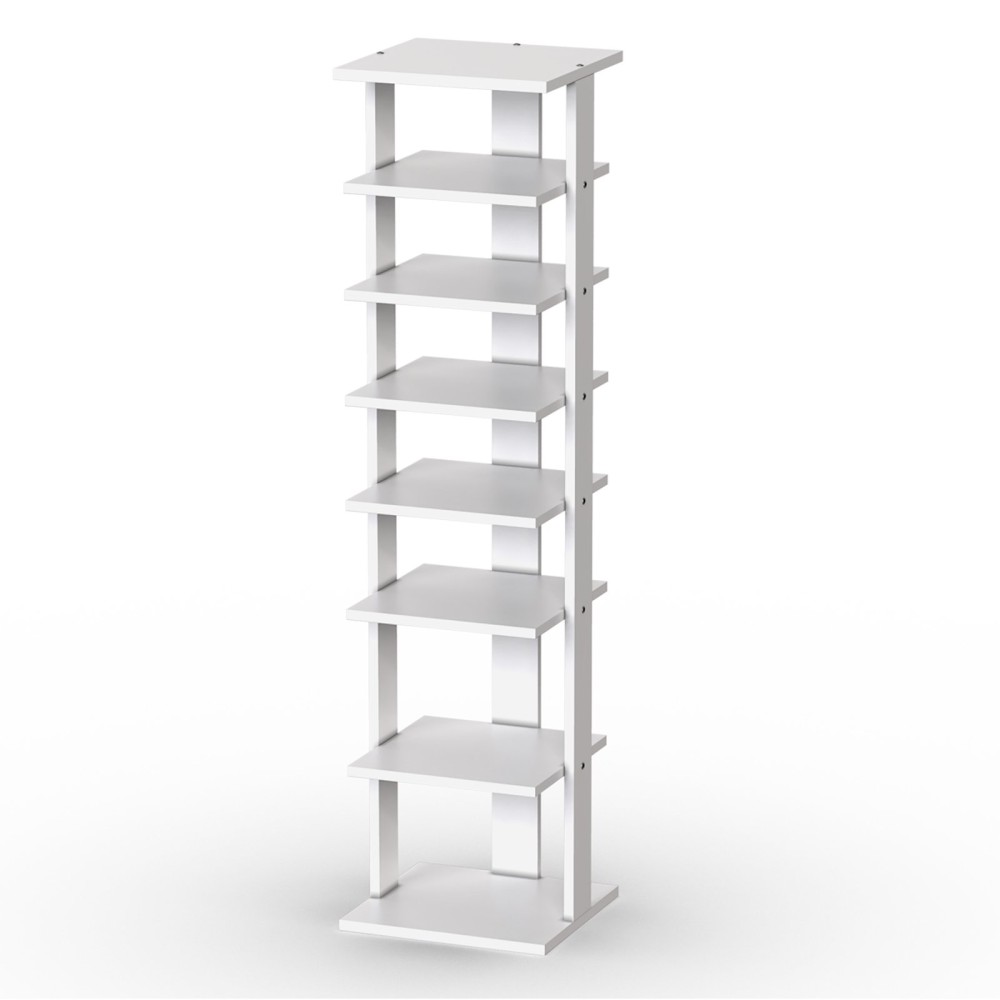 Costway Ξύλινη Παπουτσοθήκη 8 Επιπέδων Λευκή Κατακόρυφη Οργάνωση Παπουτσιών JZ10140WH