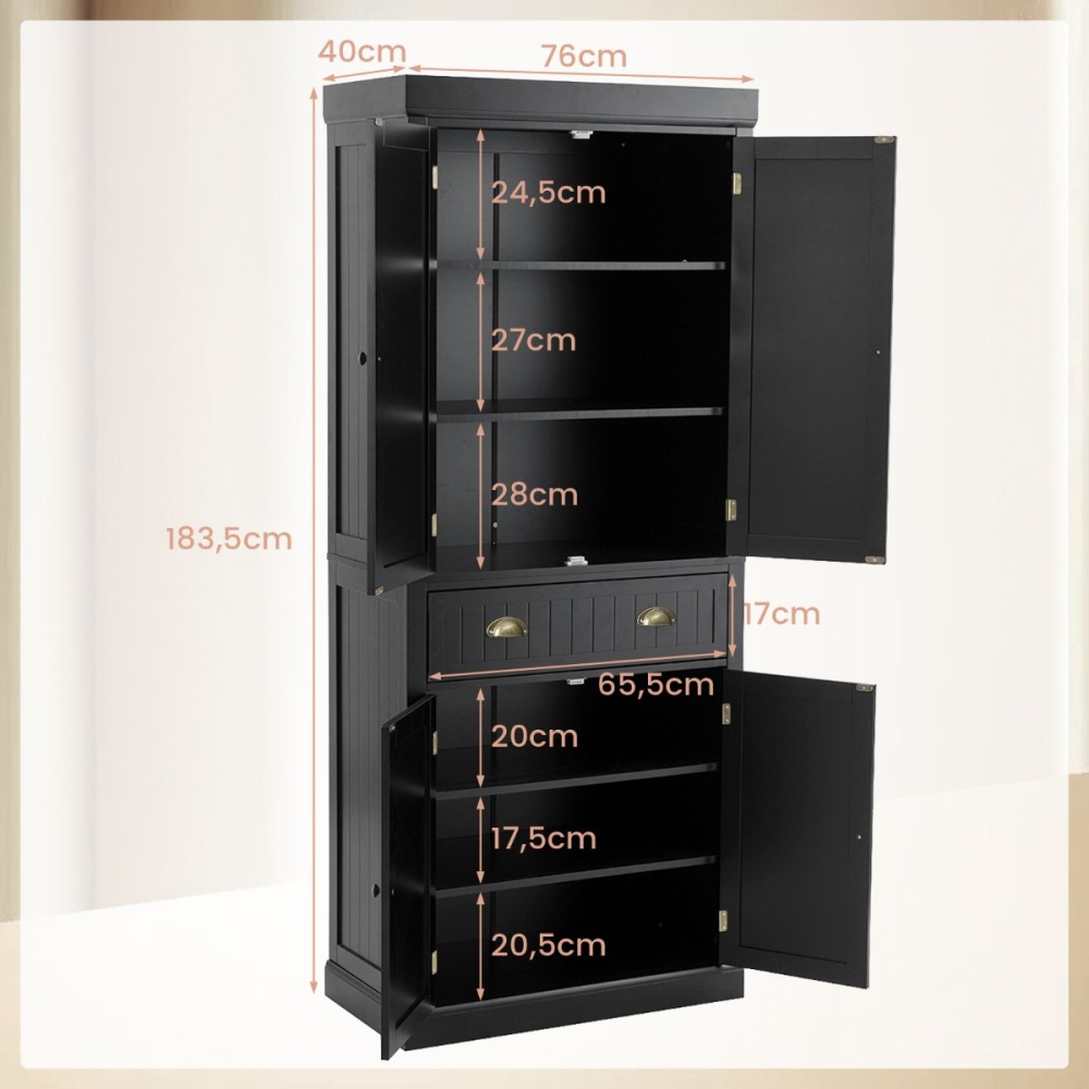 Costway Μαύρο Ξύλινο Μπουφέ 183cm με Ρυθμιζόμενα Ράφια JZ10157DK+