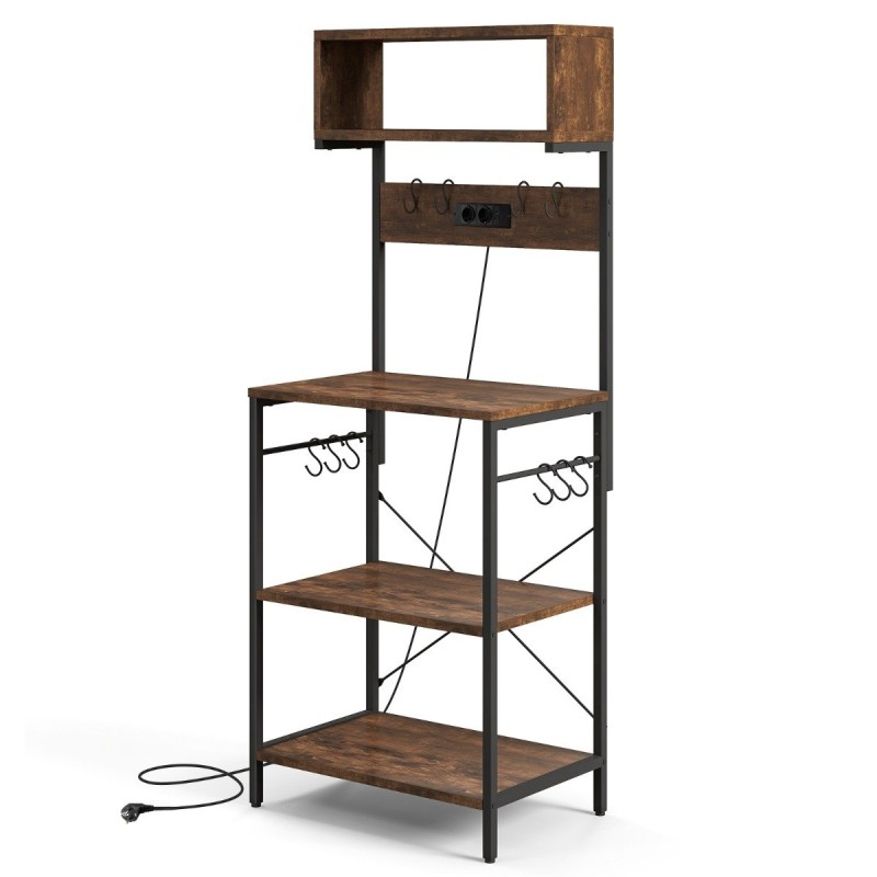 Costway  Πολυλειτουργική Ραφιέρα Κουζίνας με Ενσωματωμένες Πρίζες και Αποσπώμενους Γάντζους JZ10159DE-CF