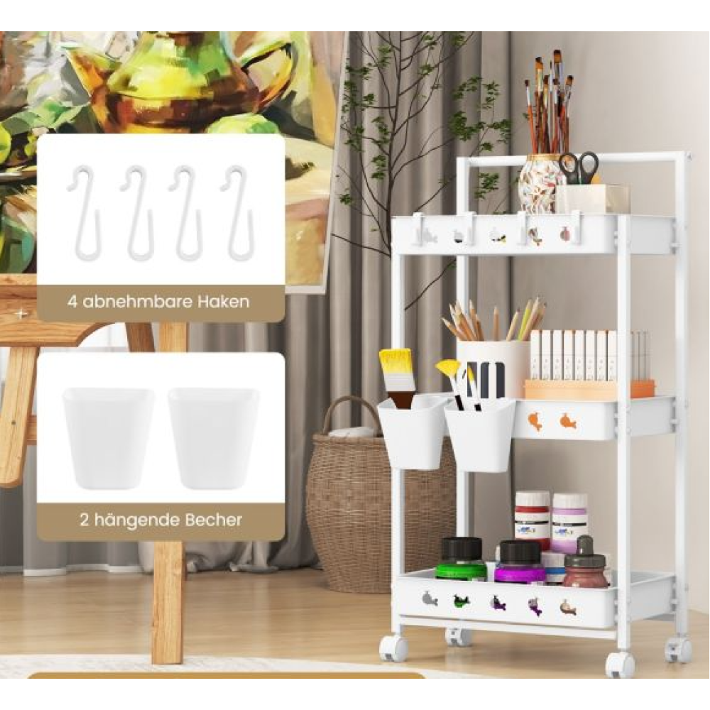Τρόλεϊ Κουζίνας 3 Επιπέδων με Ρόδες  42 x 29 x 83 cm Λευκό JZ10202WH Costway