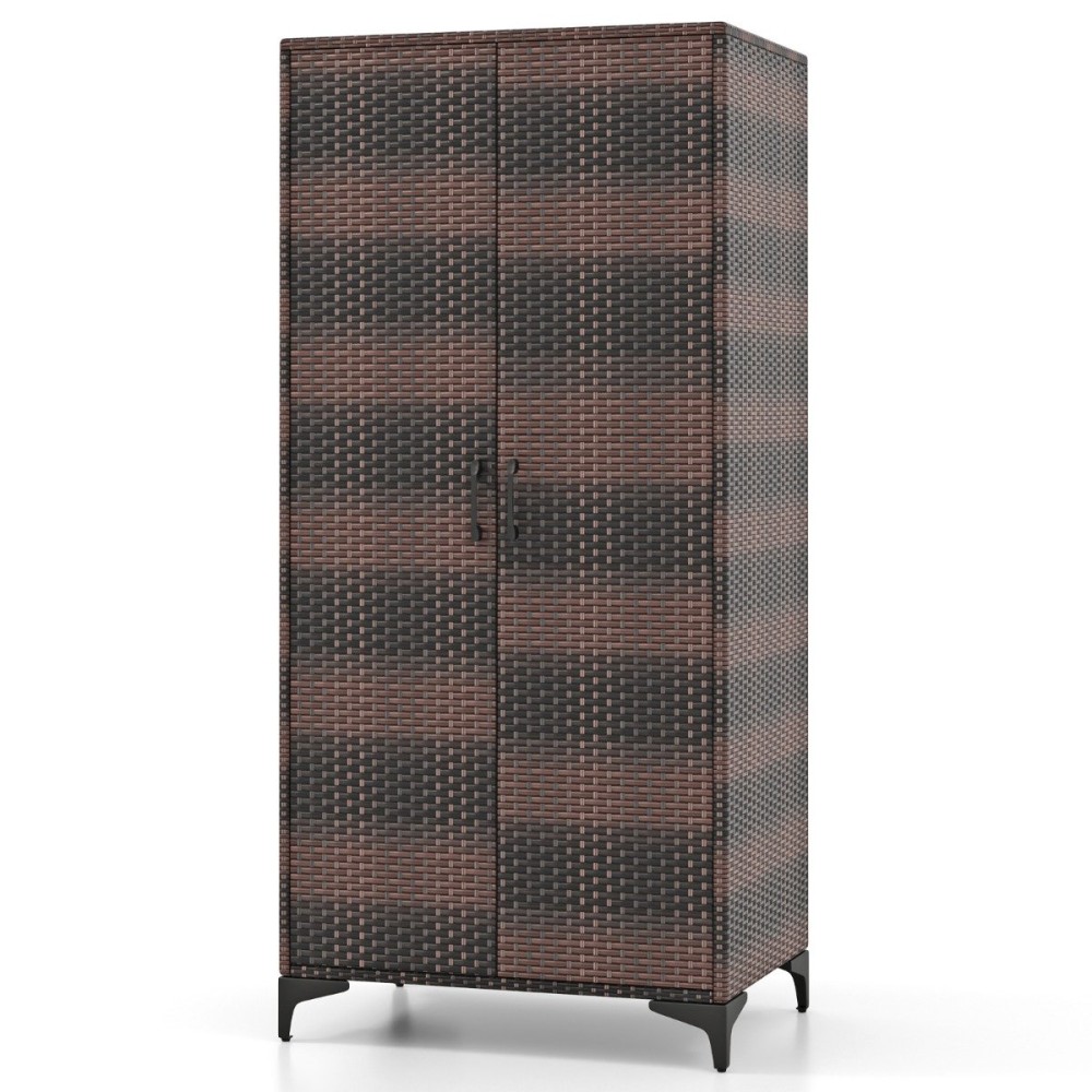Costway  Πλεκτή Ντουλάπα Αποθήκευσης PE-Rattan με Ράγα & 4 Ράφια JZ10260CF