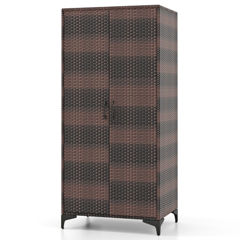 Costway  Πλεκτή Ντουλάπα Αποθήκευσης PE-Rattan με Ράγα & 4 Ράφια JZ10260CF