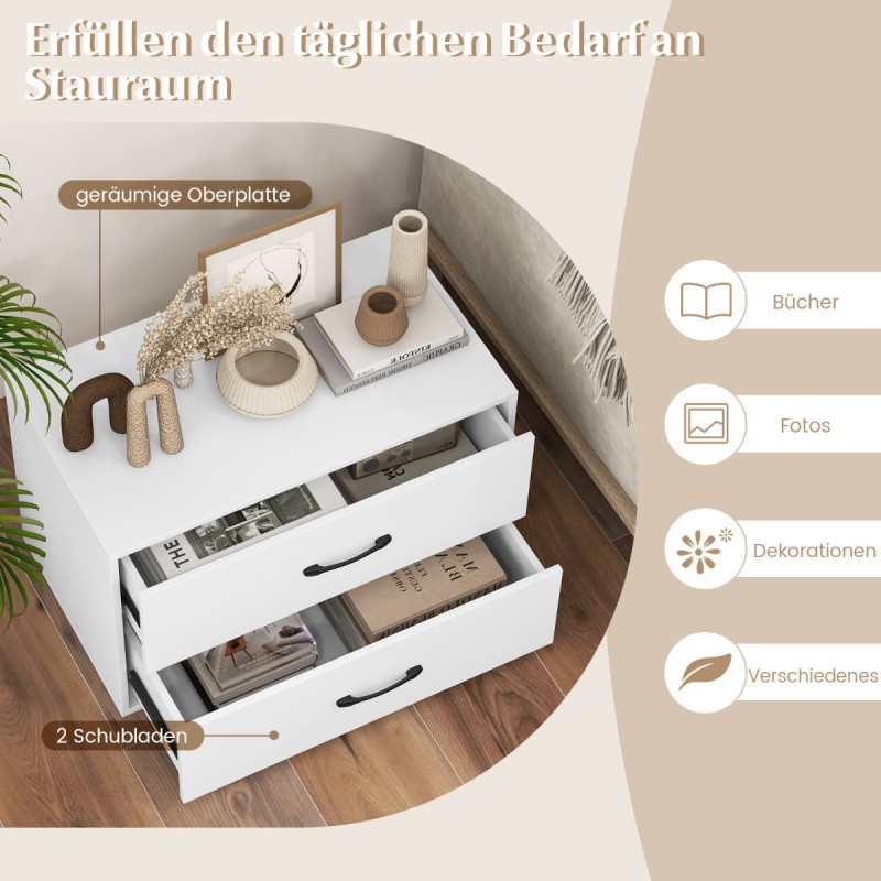 Costway Λευκή Ξύλινη Συρταριέρα με 2 Συρτάρια, Στοιβαζόμενη, 60 x 34 x 38 cm JZ10270WH