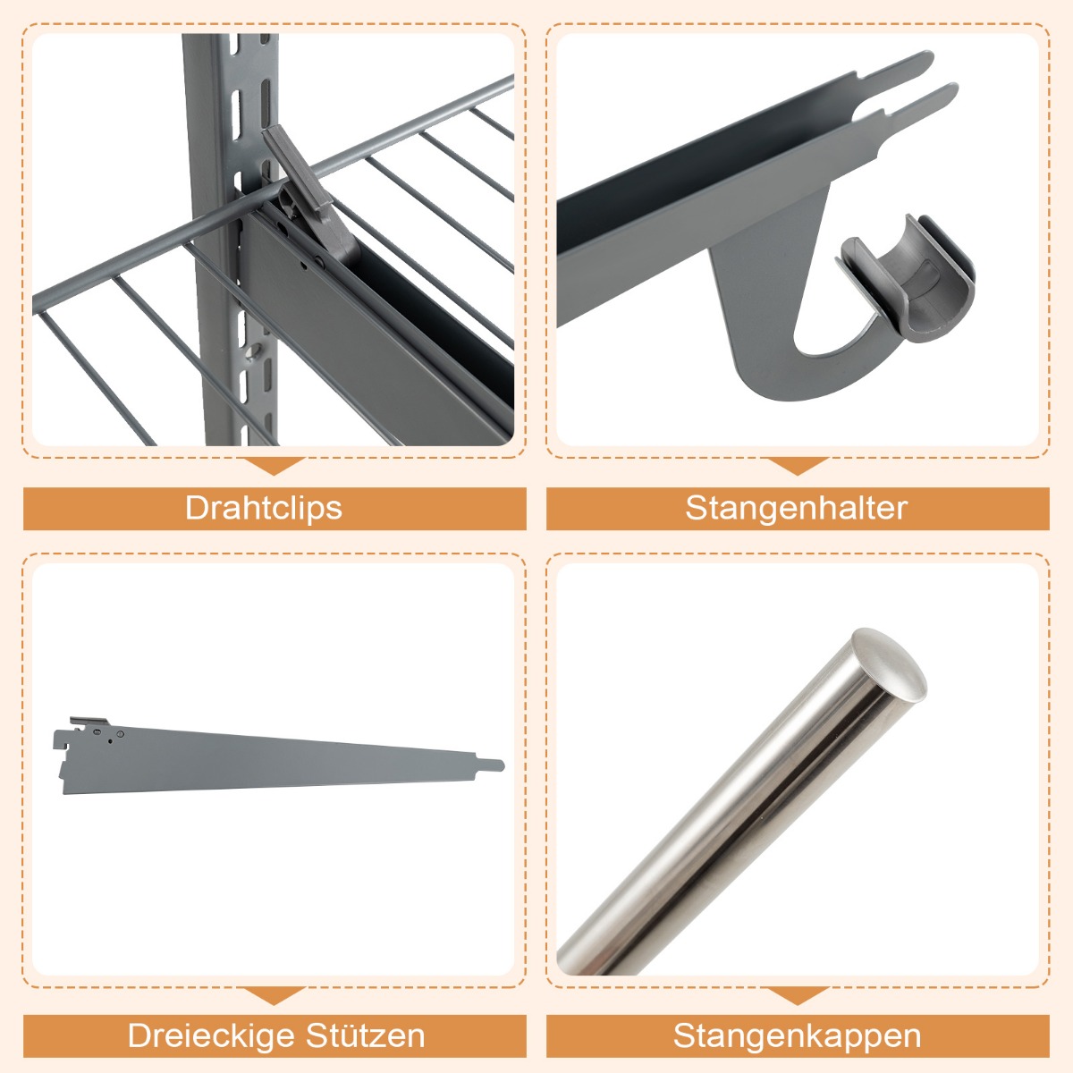 Costway Επεκτάσιμο Σύστημα Αποθήκευσης Γκρι 122 - 244 cm JZ10353GR