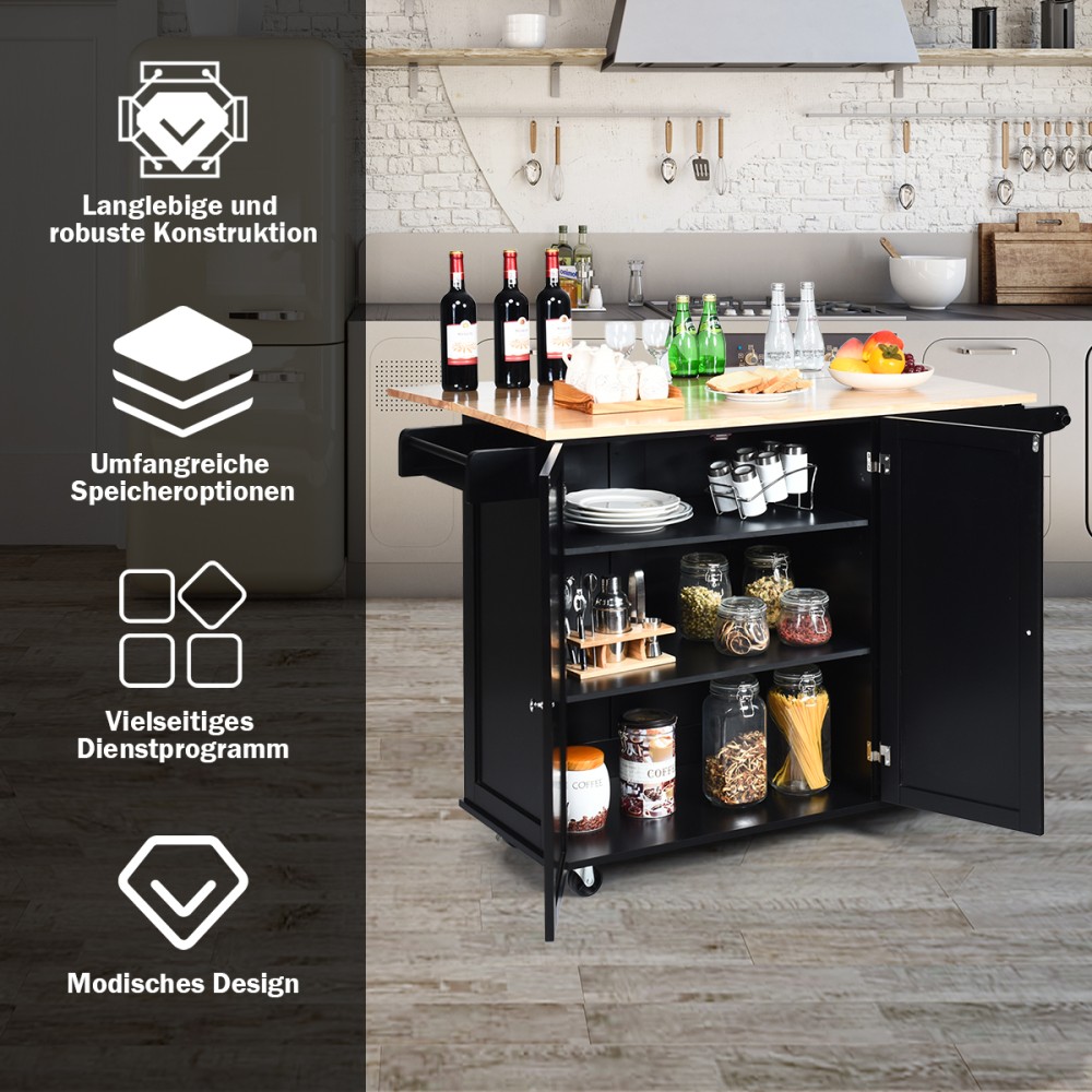 Costway Κινητό Νησίδα Κουζίνας με Αναδιπλούμενη Επιφάνεια Εργασίας 136x76x91 εκ. Μαύρο KC54246BK+