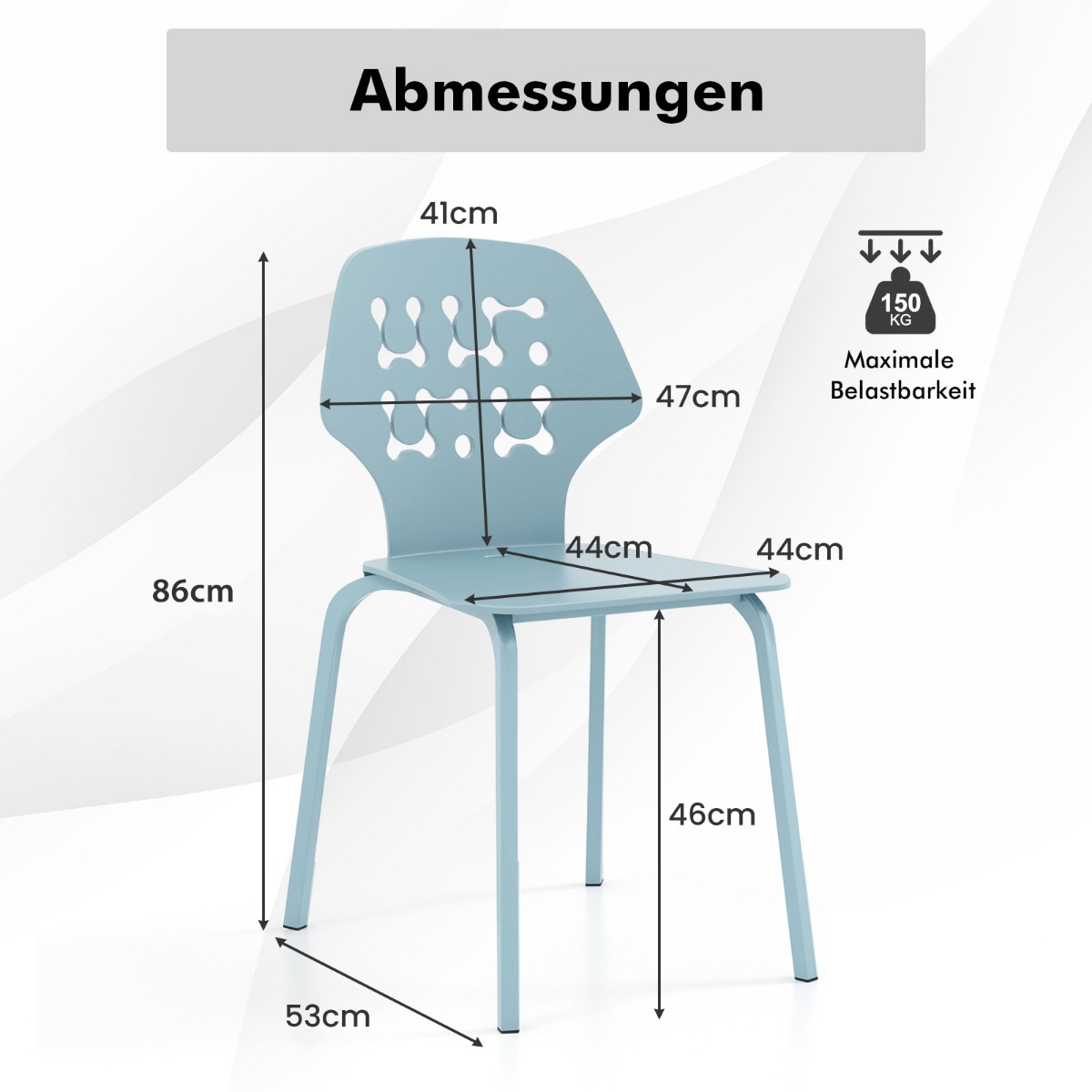 Costway Σετ 4 Μεταλλικών Καρεκλών Τραπεζαρίας με Μοντέρνα Διάτρητη Πλάτη σε Μπλε Χρώμα KC56611BL-4